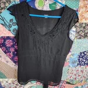 Vintage Esprit Collection Black Beaded Embellished Sheer Overlay Top 165/88A